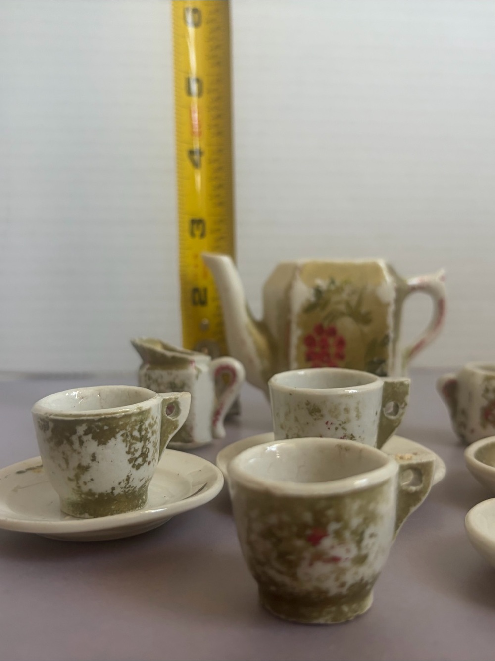 Miniature Ceramic Tea Set with Gold Floral Accents - Picture 3 of 6